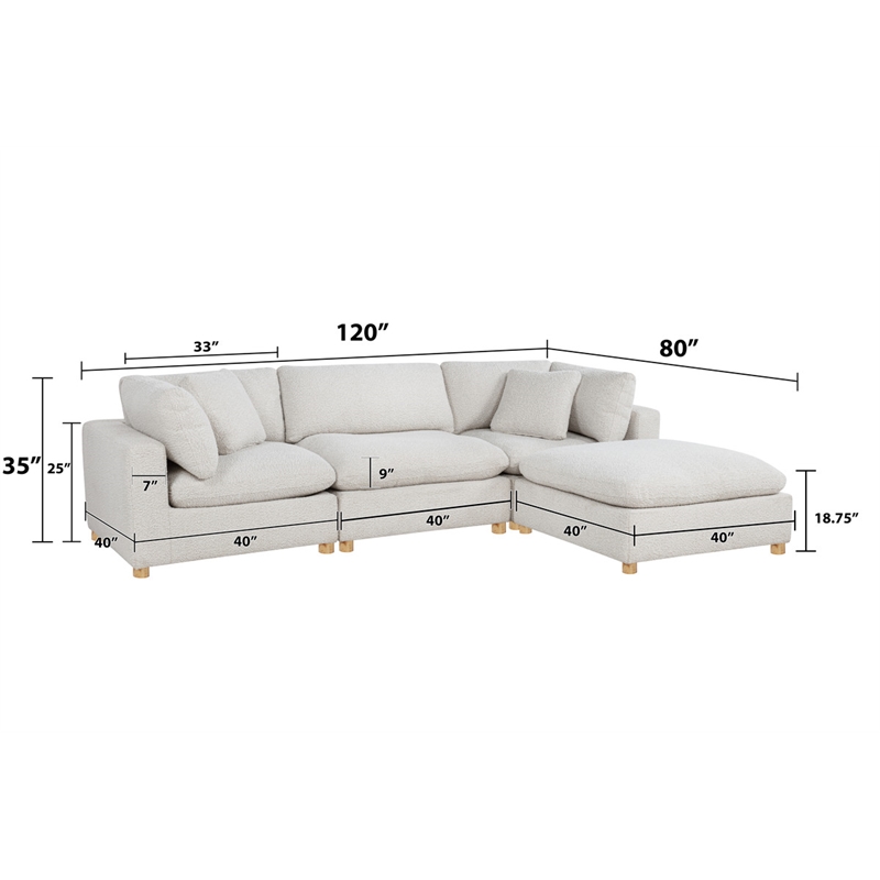 Best Quality Furniture Modular 4 Piece Sectional in Cream Boucle Fabric