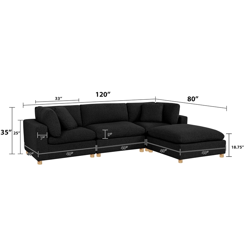 Best Quality Furniture SE06 Modular Ottoman in Black Boucle Fabric