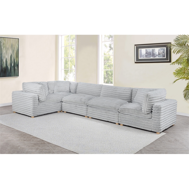 Best Quality Furniture Modular 5 Piece Sectional in Light Gray Velvet Corduroy