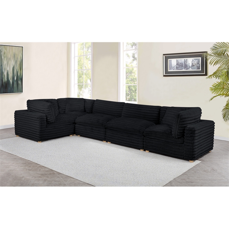 Best Quality Furniture Modular 5 Piece Sectional in Black Velvet Corduroy