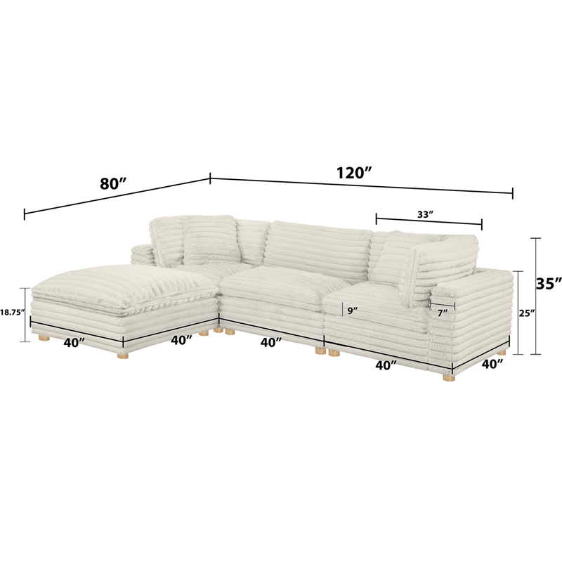 Best Quality Furniture Modular 4 Piece Sectional in Beige Velvet Corduroy