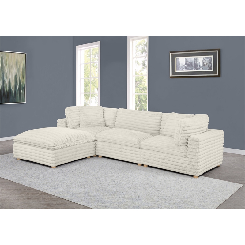 Best Quality Furniture Modular 4 Piece Sectional in Beige Velvet Corduroy