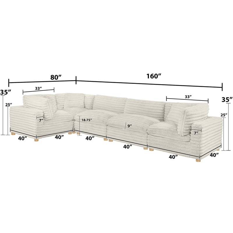 Best Quality Furniture Modular 5 Piece Sectional in Beige Velvet Corduroy