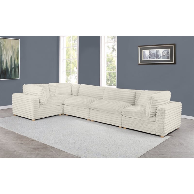 Best Quality Furniture Modular 5 Piece Sectional in Beige Velvet Corduroy