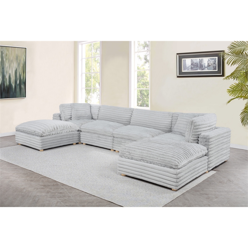 Best Quality Furniture Modular 6 Piece Sectional in Light Gray Velvet Corduroy