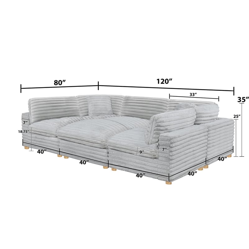 Best Quality Furniture Modular 6 Piece Sectional in Light Gray Velvet Corduroy