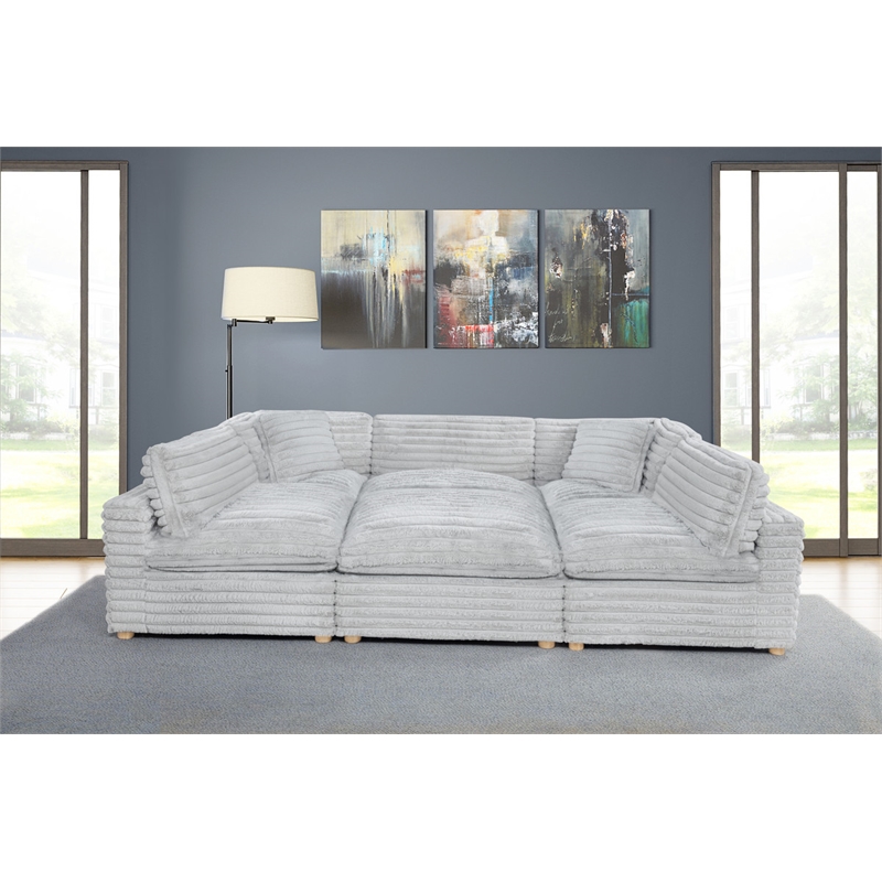 Best Quality Furniture Modular 6 Piece Sectional in Light Gray Velvet Corduroy