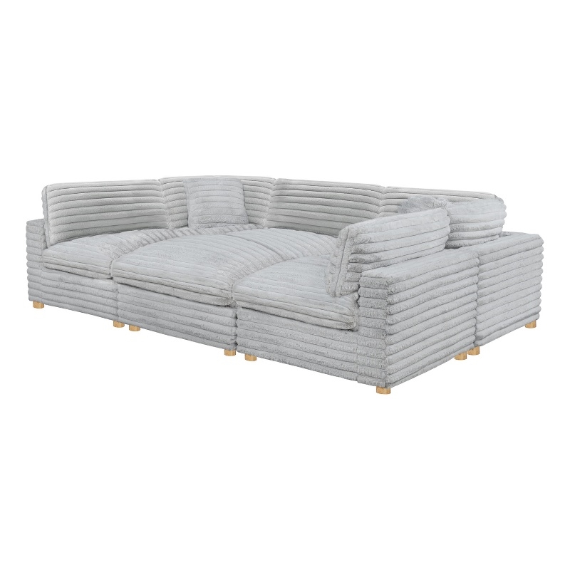 Best Quality Furniture Modular 6 Piece Sectional in Light Gray Velvet Corduroy
