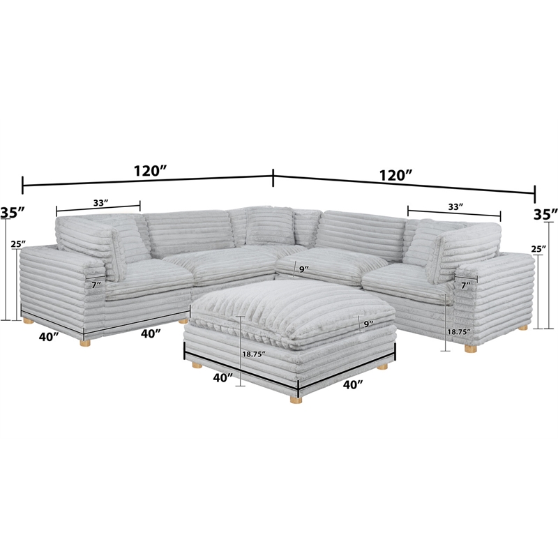 Best Quality Furniture Modular 6 Piece Sectional in Light Gray Velvet Corduroy
