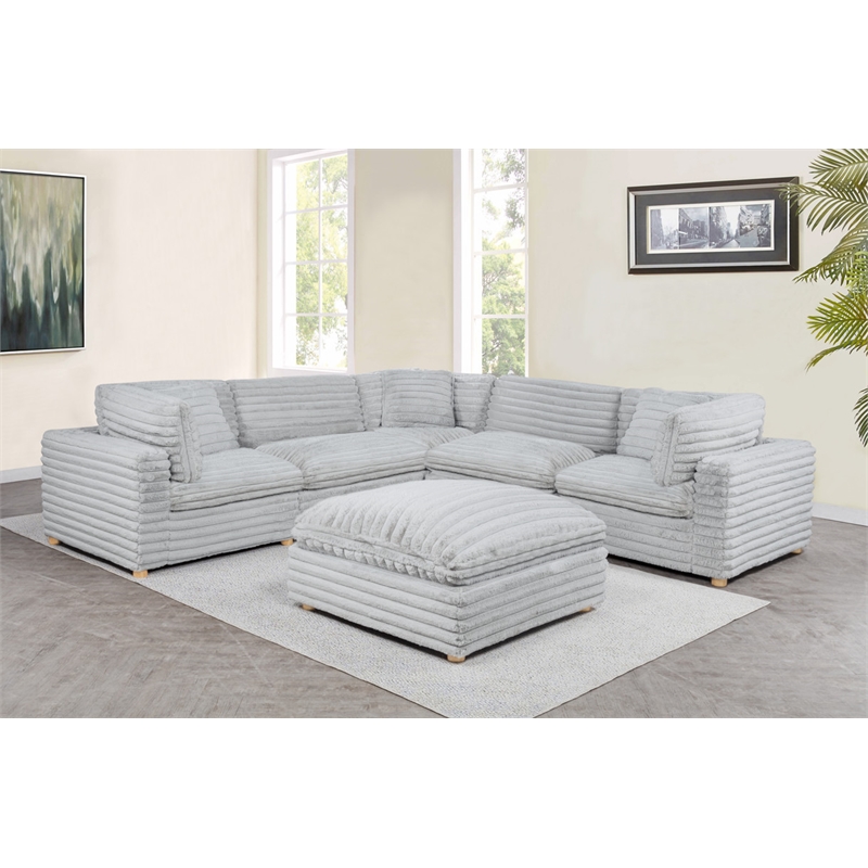 Best Quality Furniture Modular 6 Piece Sectional in Light Gray Velvet Corduroy