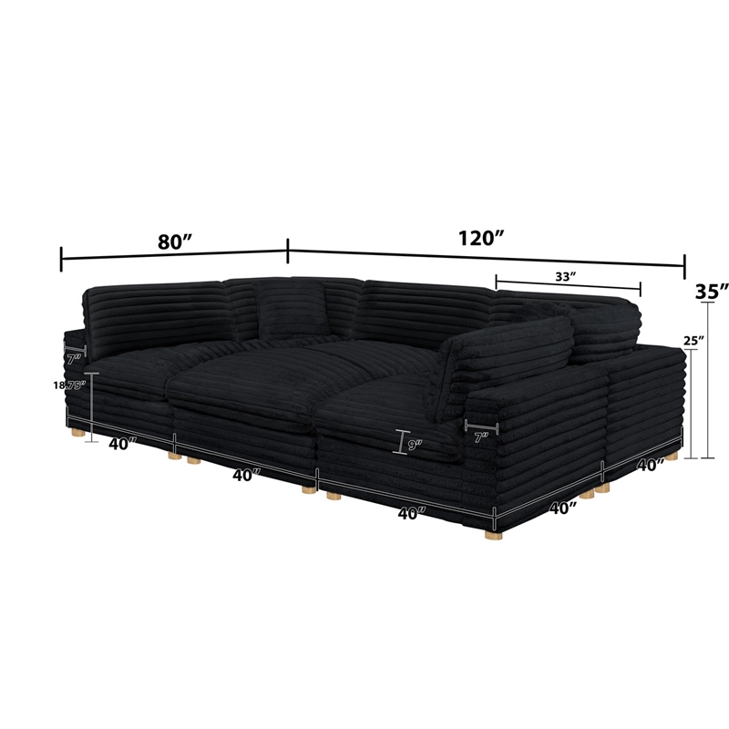 Best Quality Furniture Modular 6 Piece Sectional in Black Velvet Corduroy
