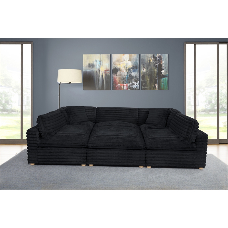 Best Quality Furniture Modular 6 Piece Sectional in Black Velvet Corduroy