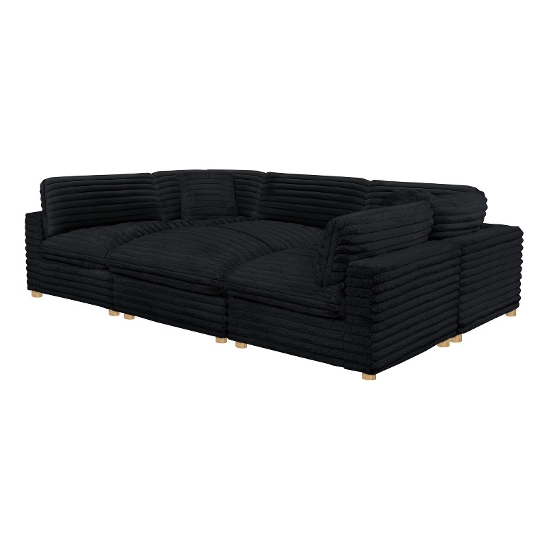 Best Quality Furniture Modular 6 Piece Sectional in Black Velvet Corduroy