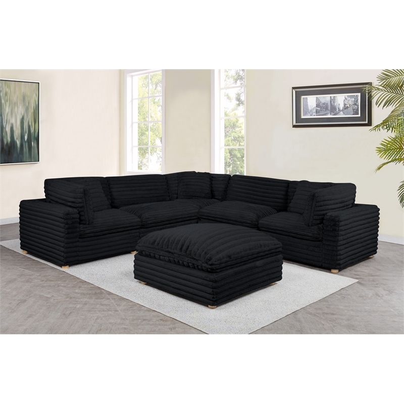 Best Quality Furniture Modular 6 Piece Sectional in Black Velvet Corduroy