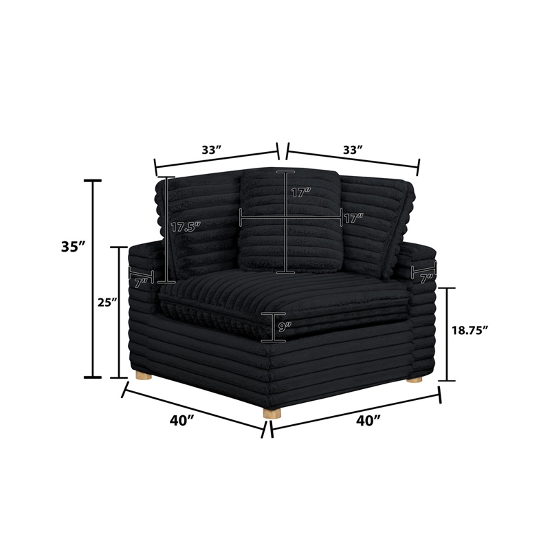 Best Quality Furniture Modular 6 Piece Sectional in Black Velvet Corduroy