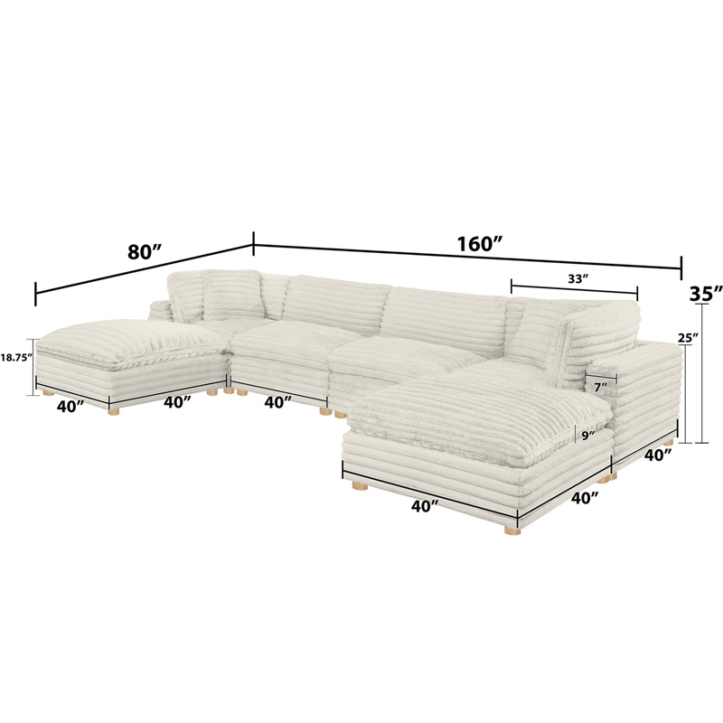Best Quality Furniture Modular 6 Piece Sectional in Beige Velvet Corduroy