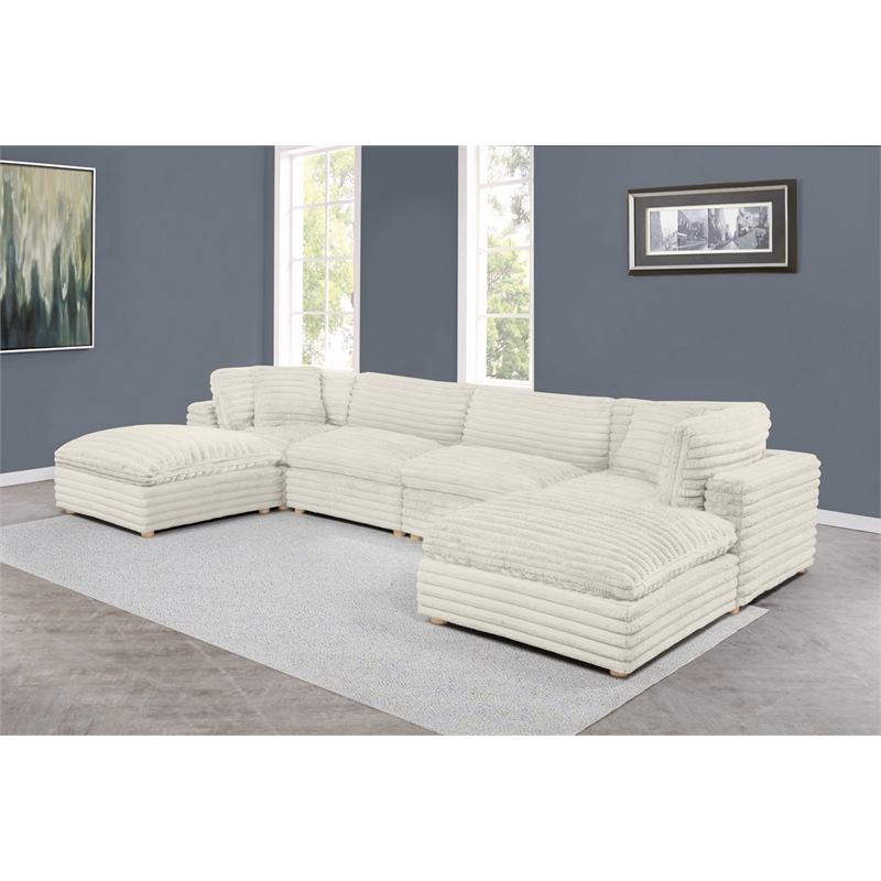 Best Quality Furniture Modular 6 Piece Sectional in Beige Velvet Corduroy
