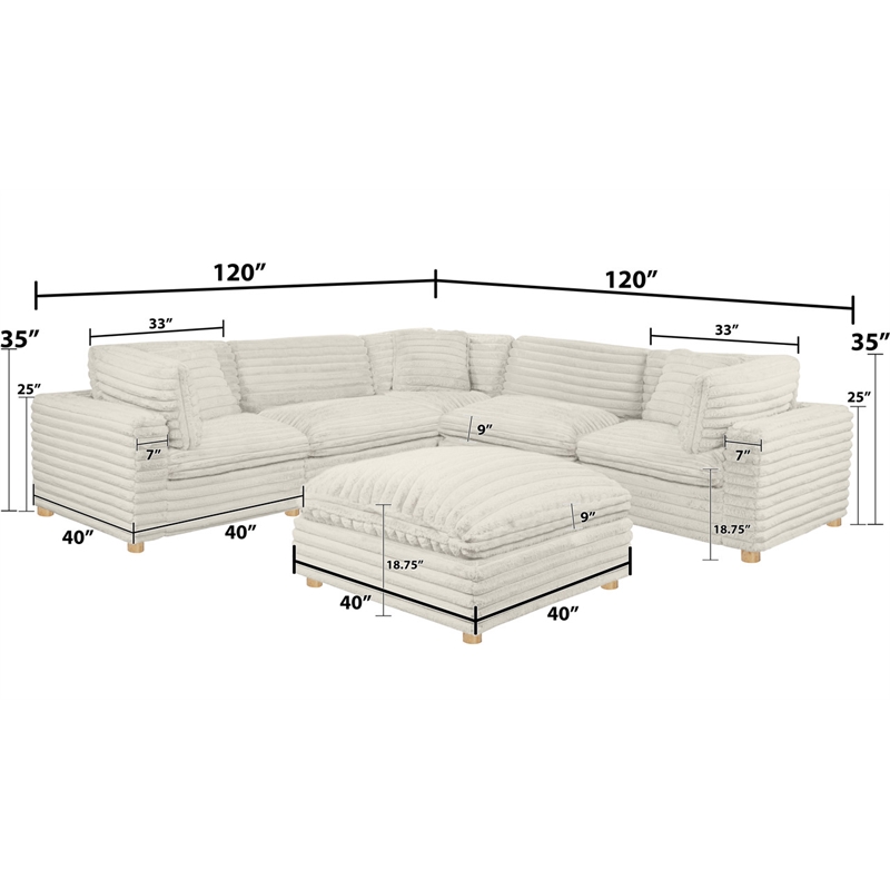 Best Quality Furniture Modular 6 Piece Sectional in Beige Velvet Corduroy