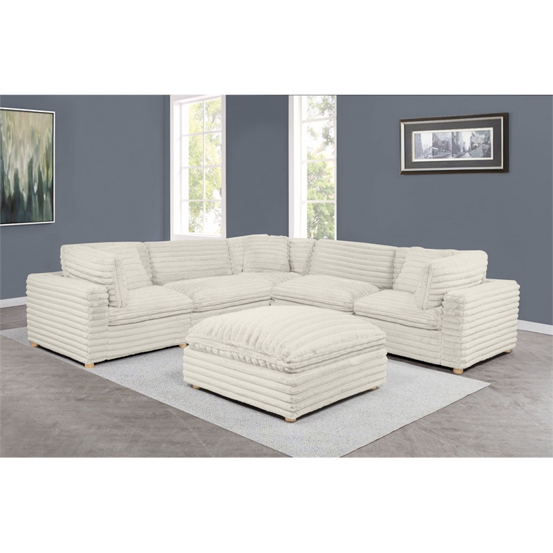 Best Quality Furniture Modular 6 Piece Sectional in Beige Velvet Corduroy