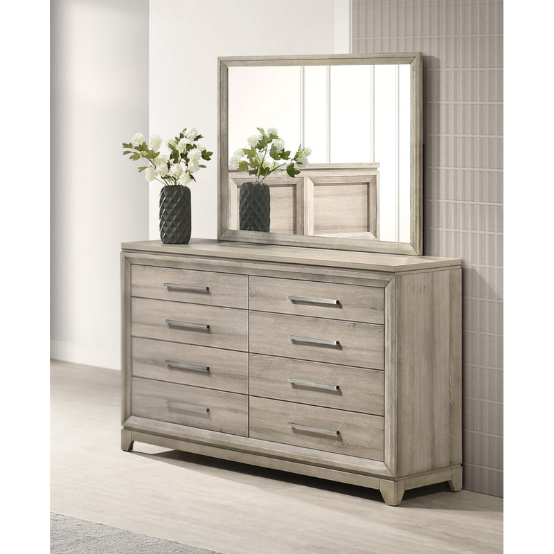 Best Quality Furniture Grey-Beige Wood 8 Drawer Dresser with Mirror