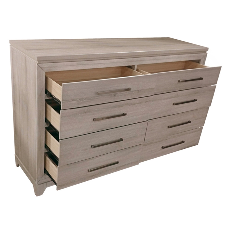 Best Quality Furniture Grey-Beige Wood Bedroom Set with King Panel Bed