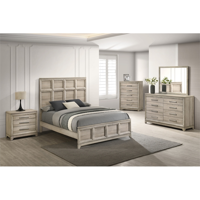 Best Quality Furniture Grey-Beige Wood Bedroom Set with King Panel Bed
