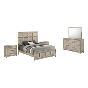 Best Quality Furniture Grey-Beige Wood Bedroom Set with King Panel Bed