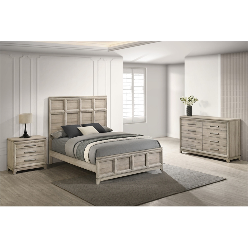Best Quality Furniture Grey-Beige Wood Bedroom Set with Queen Panel Bed