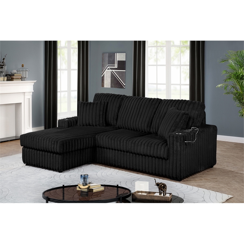 Best Quality Furniture Black Corduroy Fabric Reversible Sectional with USB