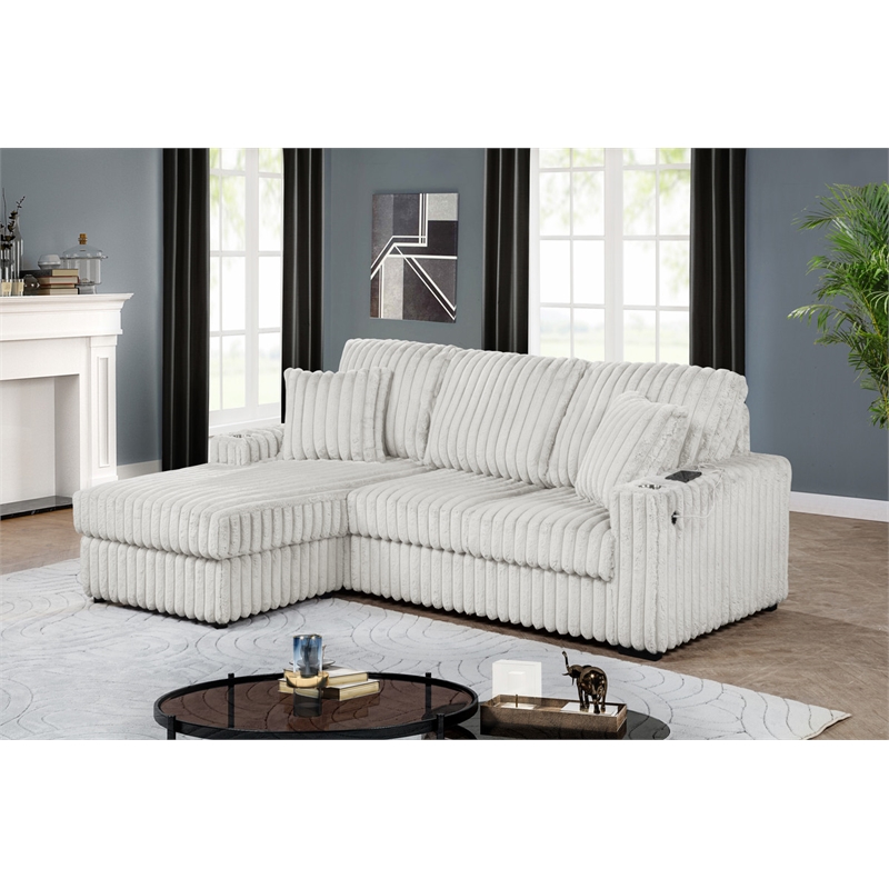 Best Quality Furniture Beige Corduroy Fabric Reversible Sectional with USB