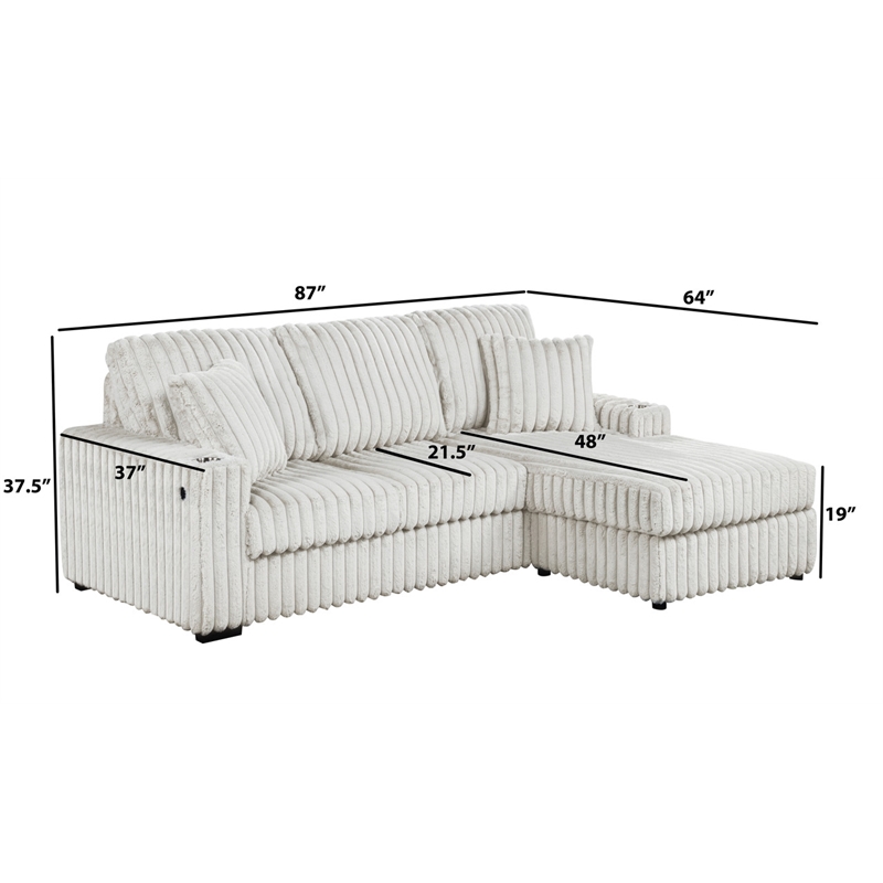Best Quality Furniture Beige Corduroy Fabric Reversible Sectional with USB