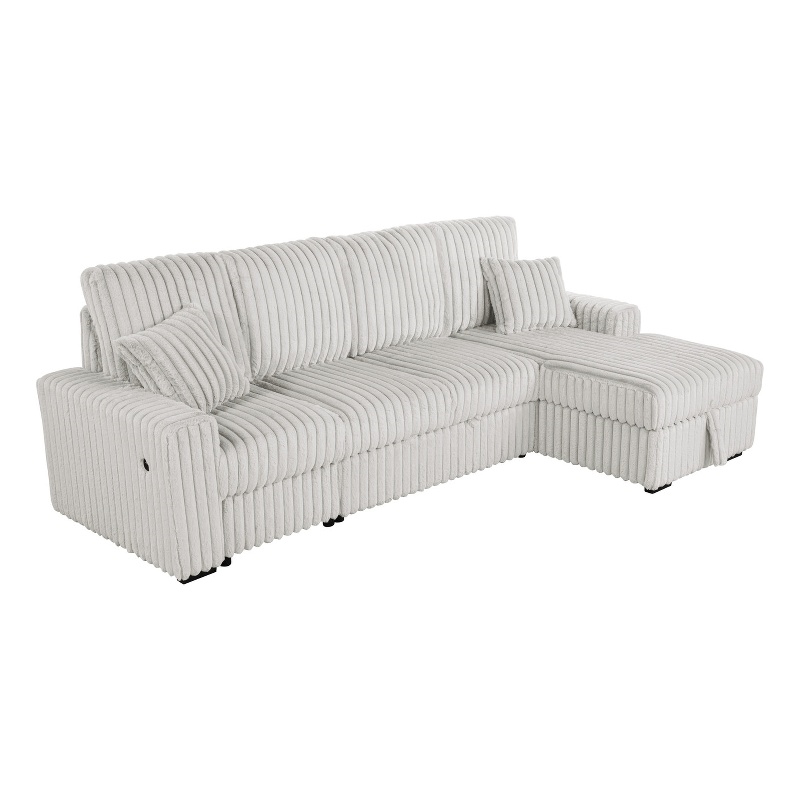Best Quality Furniture Beige Corduroy Fabric 3pc Sectional with Pullout Bed