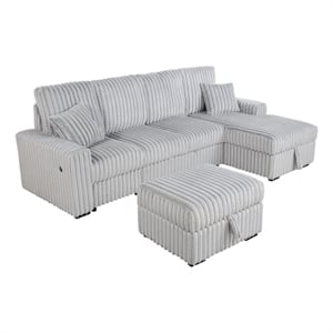 Best Quality Furniture Light Gray Corduroy Fabric 4pc Sectional with Pullout Bed