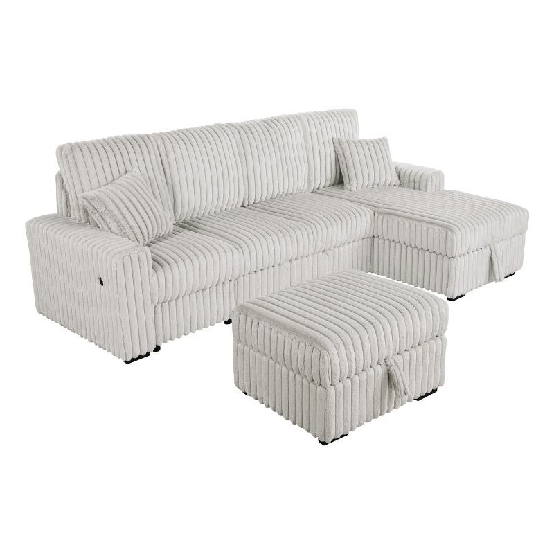 Best Quality Furniture Beige Corduroy Fabric 4pc Sectional with Pullout Bed