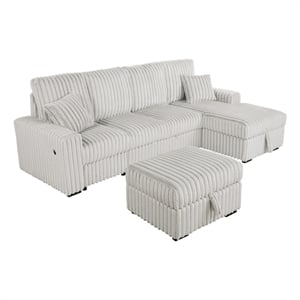 Best Quality Furniture Beige Corduroy Fabric 4pc Sectional with Pullout Bed