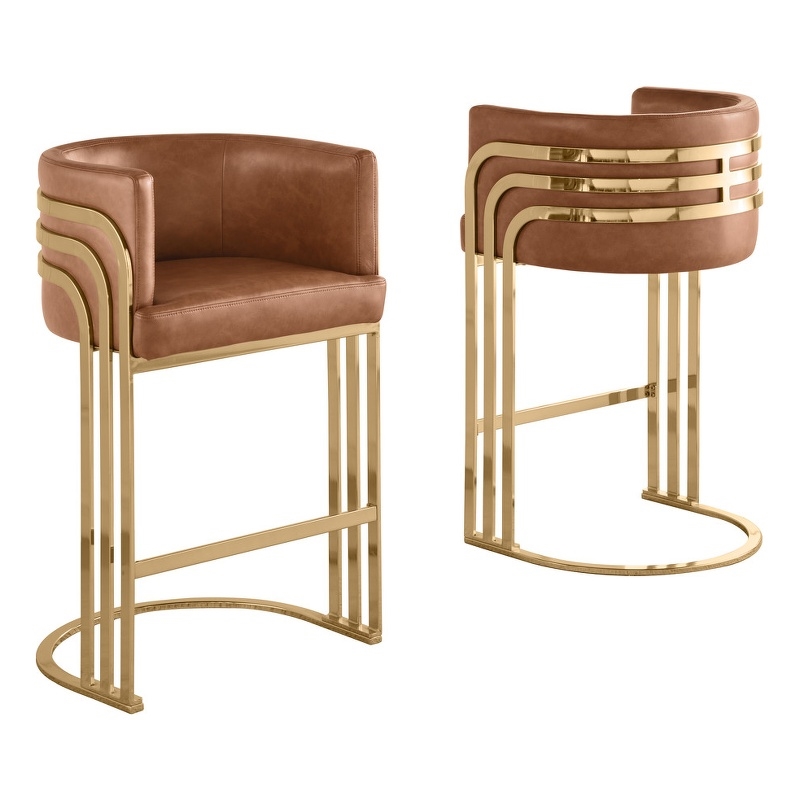 Best Quality Furniture Brown Toffee Faux Leather Leathaire Counter Stools