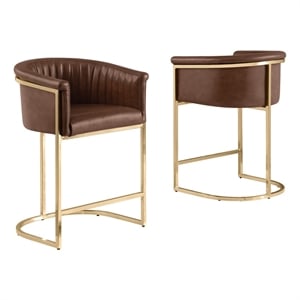 Best Quality Furniture Faux Leather Leathaire Counter Stools in Mocha Brown