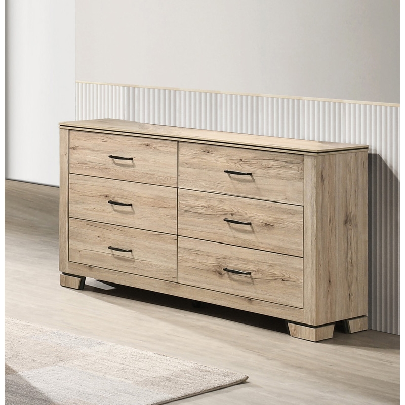 Best Quality Furniture Rustic Light Brown Oak Wood Double Dresser