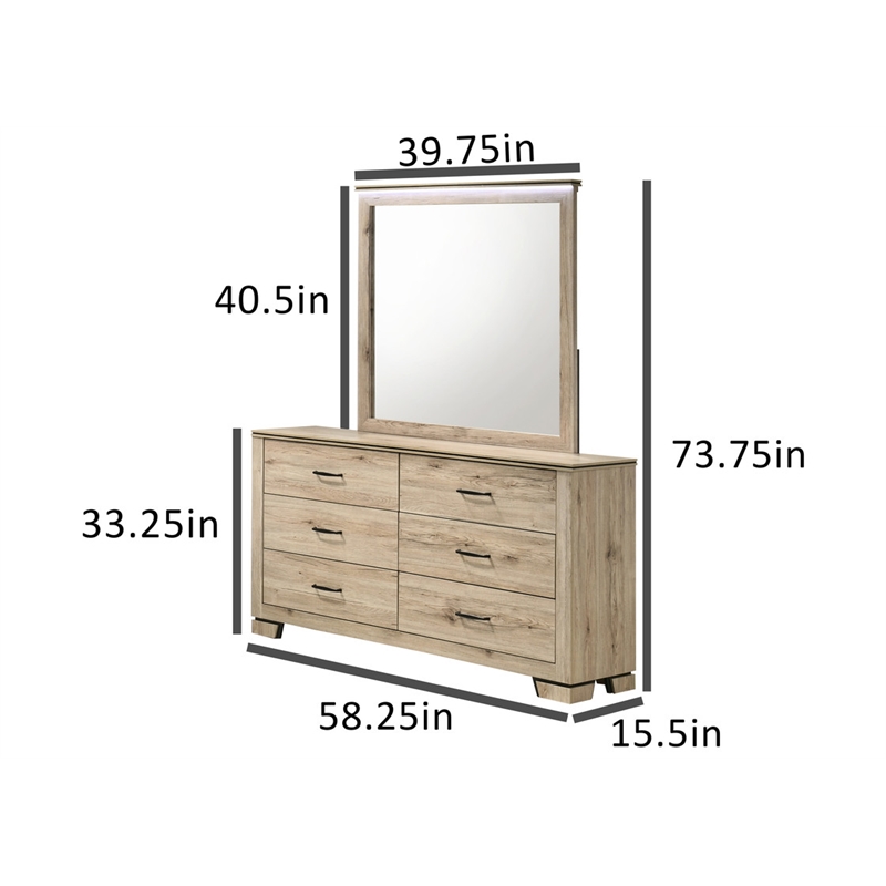 Best Quality Furniture Rustic Light Brown Oak Wood Bedroom Set with LED Lighting