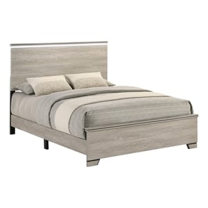 Best Quality Furniture Rustic Gray Beige Wood Panel Bed with LED Headboard
