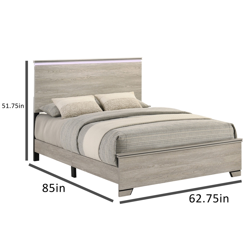 Best Quality Furniture Rustic Gray Beige Wood Panel Bed with LED Headboard