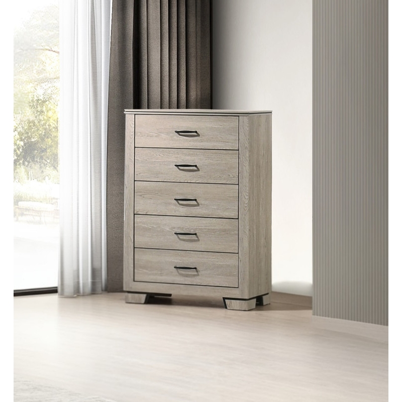 Best Quality Furniture Rustic Gray Beige Oak Wood Vertical Dresser