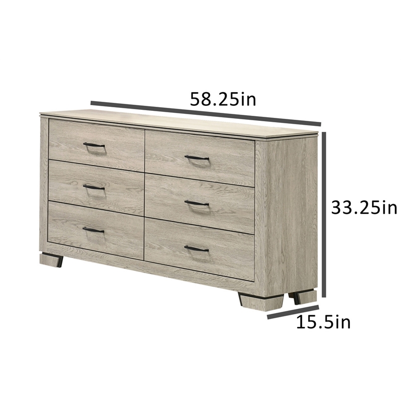 Best Quality Furniture Rustic Gray Beige Oak Wood Double Dresser