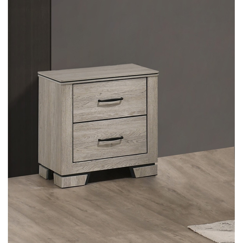 Best Quality Furniture Rustic Gray Beige Oak Wood Nightstand with USB Charging