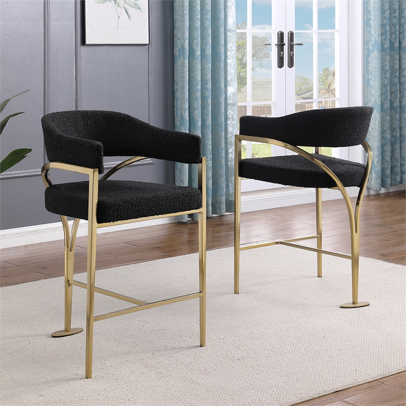 Best Quality Furniture Boucle Fabric Bar Stool with Gold Iron Chrome Base