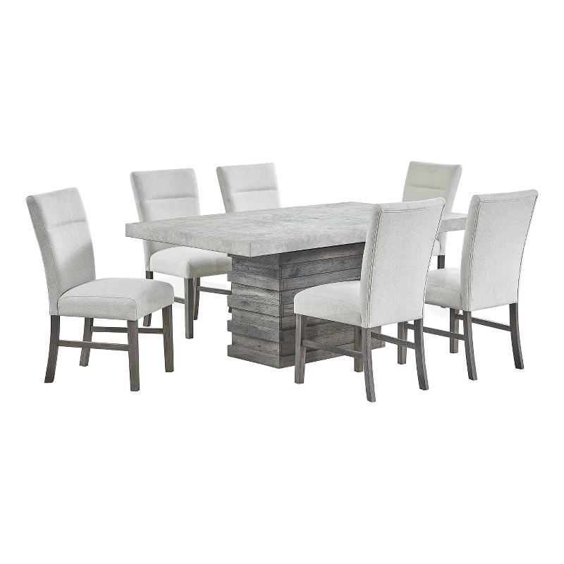 Best Quality Furniture Rustic Modern Gray Wood 7pc Dining Set with Pedestal Base