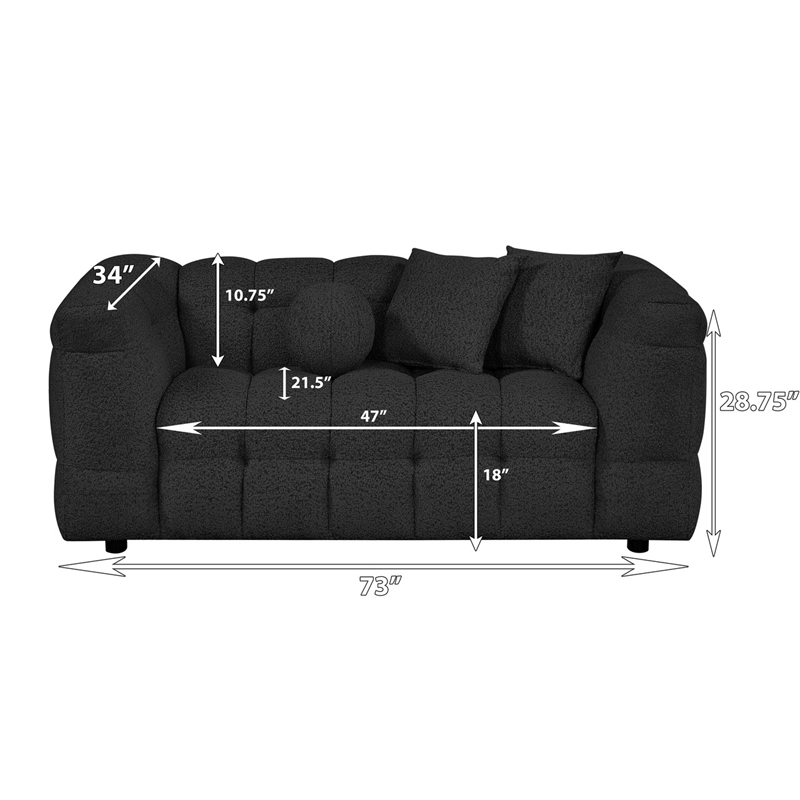 Best Quality Furniture 2 Seater Loveseat in Black Boucle Fabric