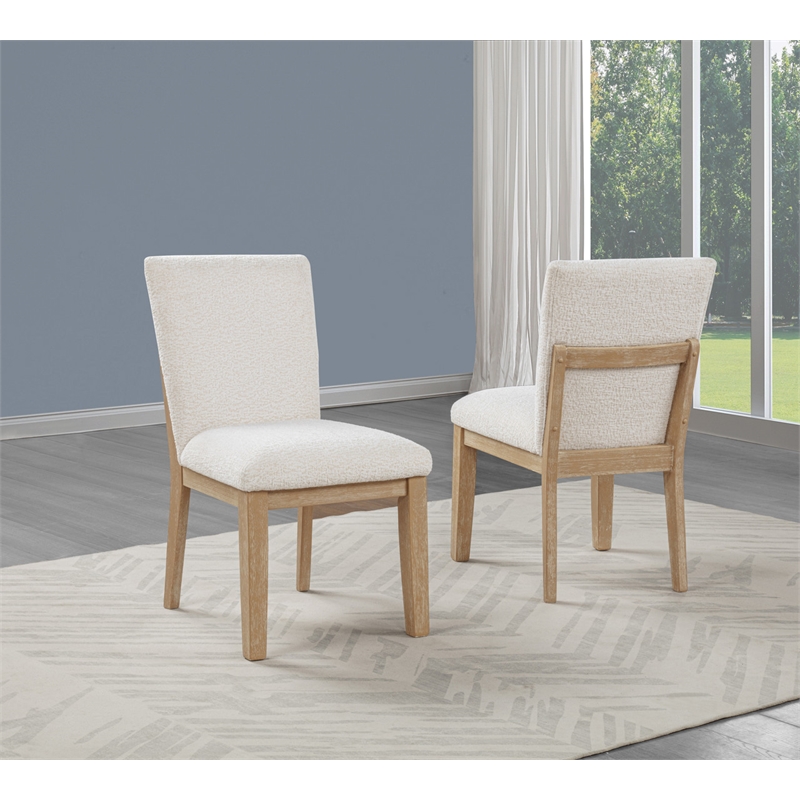 Best Quality Furniture Set of 2 Light Brown Oak Wood Dining Chairs in Cream