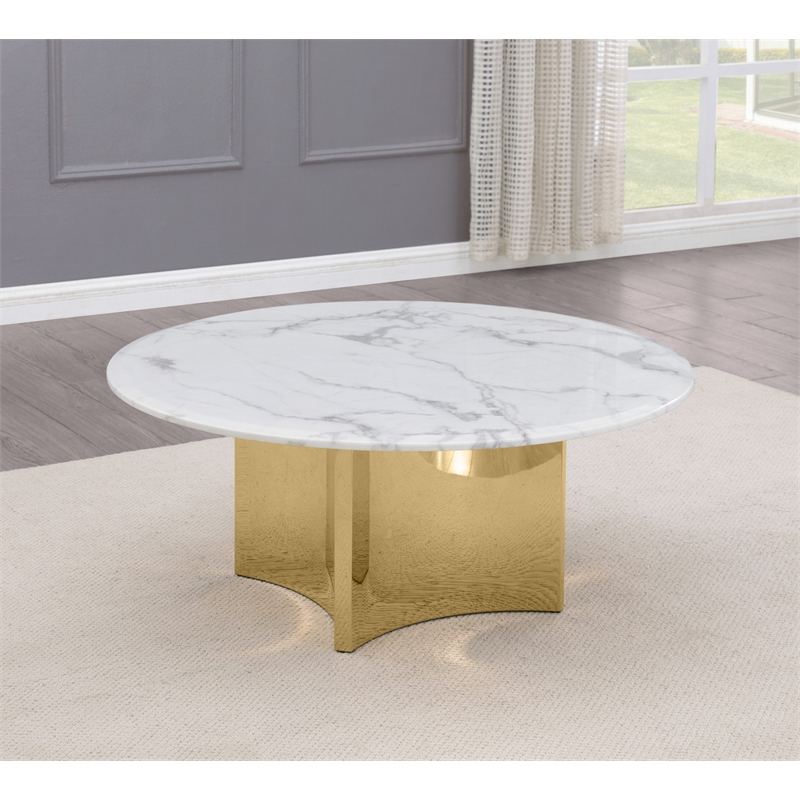 Best Quality Furniture White Marble Circular Coffee Table with Stainless Steel