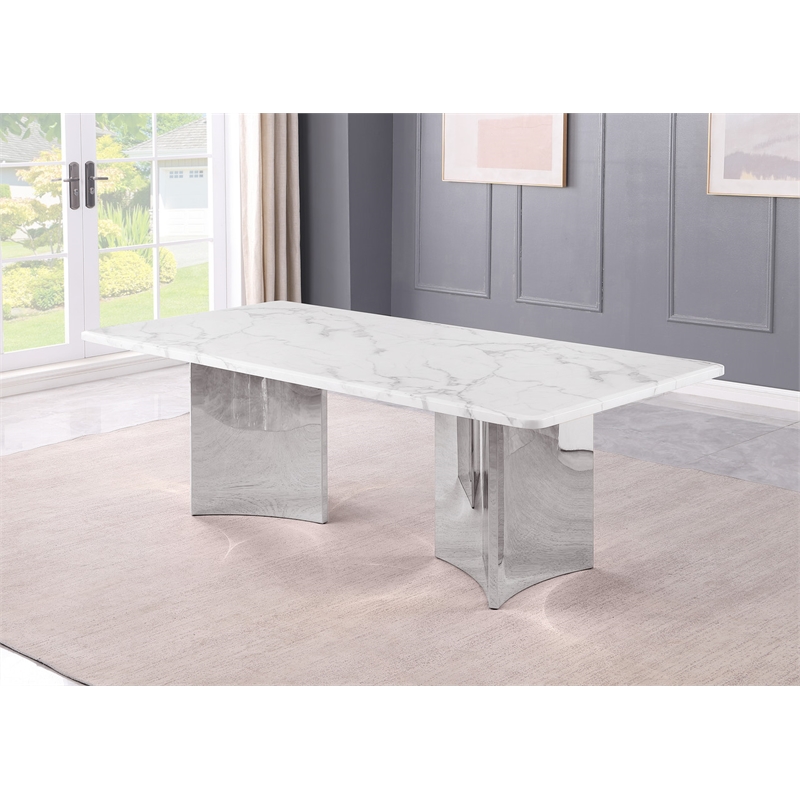 Best Quality Furniture 87 x 42 White Marble Dining Table with Stainless Steel